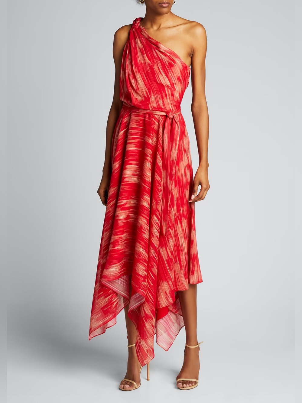 Halston Braided Strap One Shoulder Georgette Handkerchief Evening Gown NWT 10